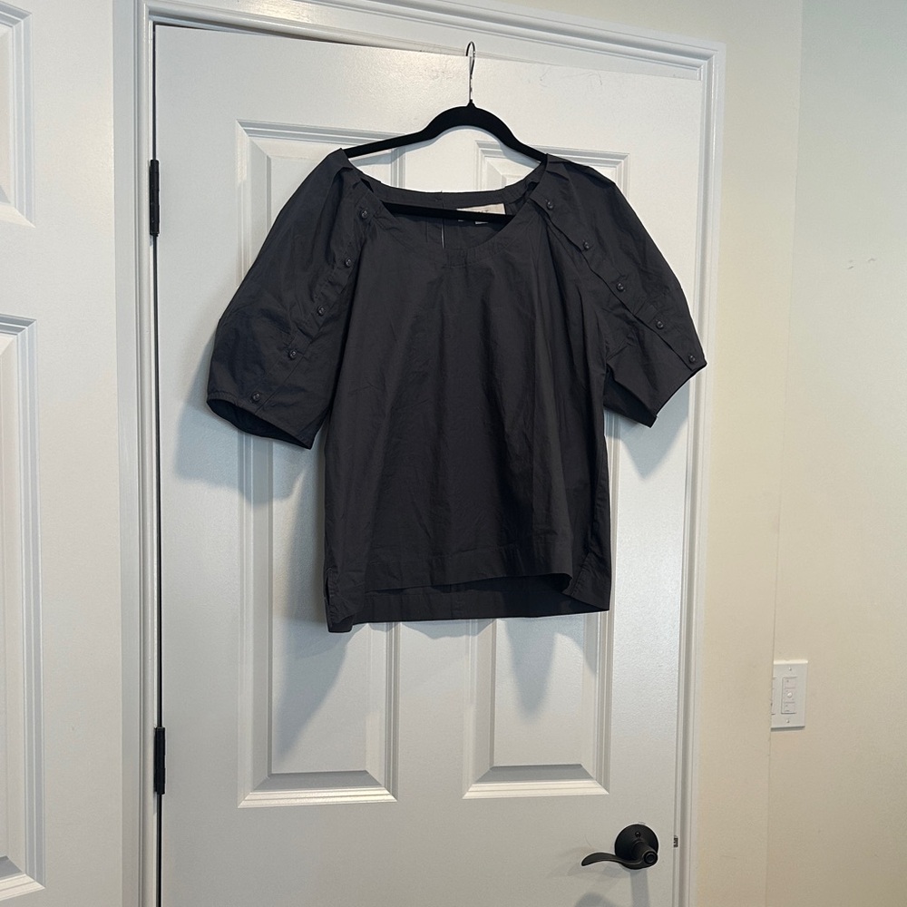 LOFT gray Blouse with Button Detail